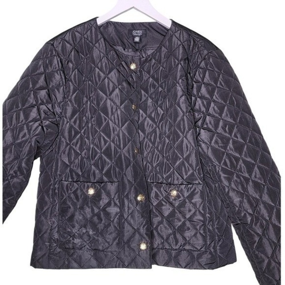 Jones New York‎ Diamond Quilted Black Lightweight Jacket Classic Preppy Fall S